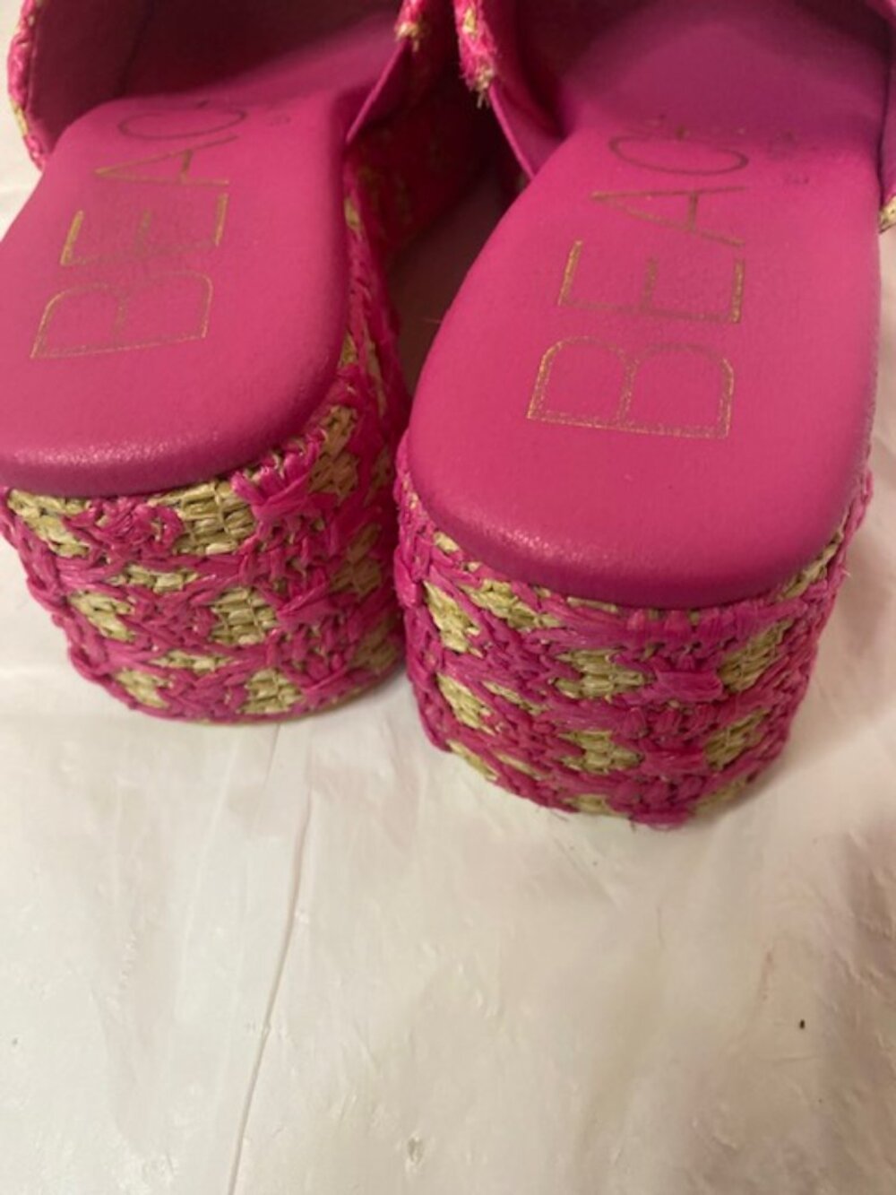 BEACH by Matisse Cruz Pink Woven Raffia Retro Platform Slide Sandals Size 7M - Picture 5 of 6